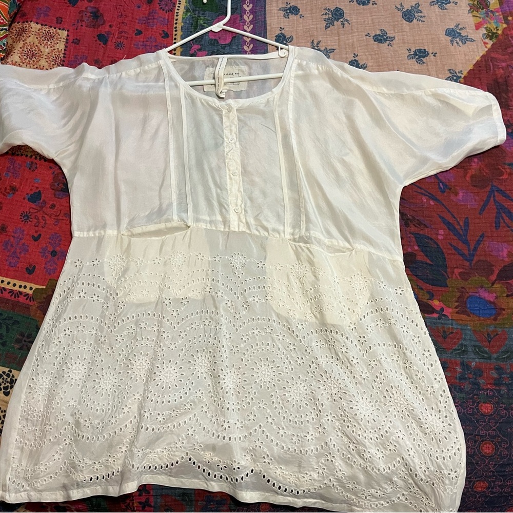 Gorgeous Johnny Was what silk pullover blouse with eyelet embroidery LARGE